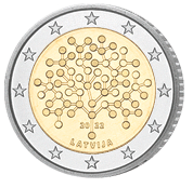 2 Euro Kursgedenkmünze Lettland 2022 in bankfrisch, 100 Jahre Bank von Lettland (Finanzielle Bildung)